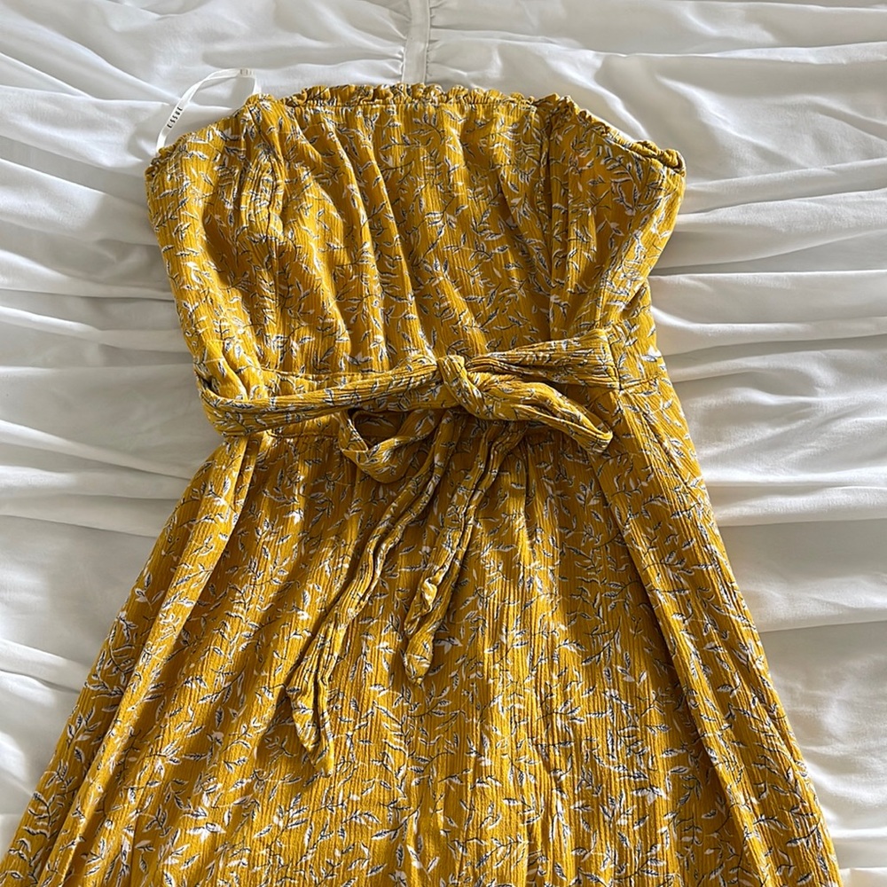 Yellow Strapless Midi Dress